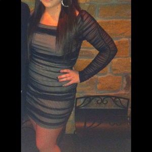 BeBe Black Mesh Lace Off the Shoulder Dress